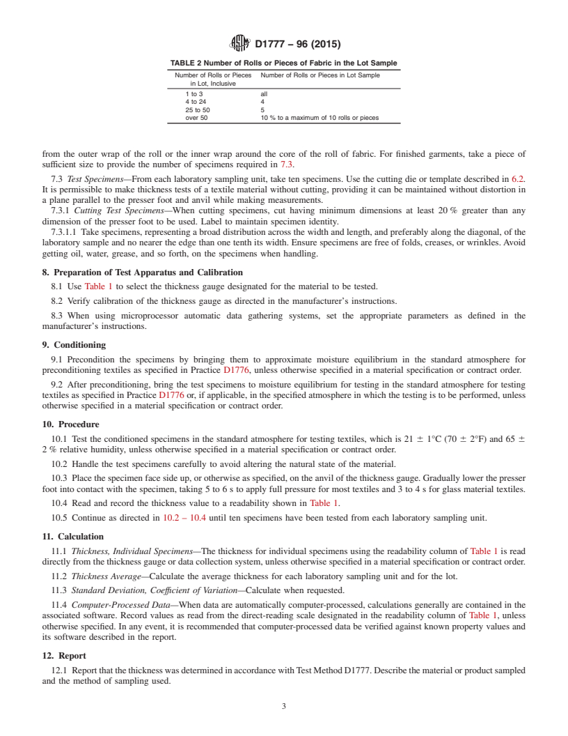 REDLINE ASTM D1777-96(2015) - Standard Test Method for  Thickness of Textile Materials