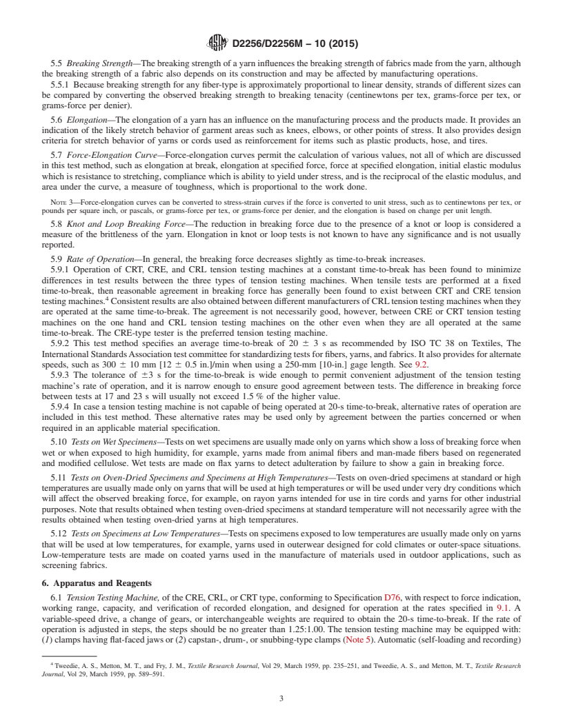 REDLINE ASTM D2256/D2256M-10(2015) - Standard Test Method for  Tensile Properties of Yarns by the Single-Strand Method