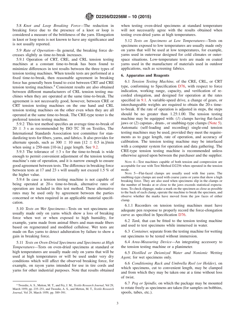 ASTM D2256/D2256M-10(2015) - Standard Test Method for  Tensile Properties of Yarns by the Single-Strand Method