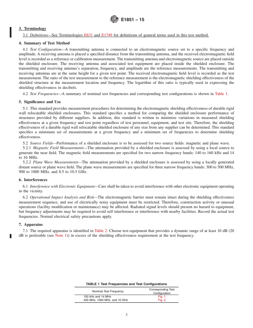 REDLINE ASTM E1851-15 - Standard Test Method for Electromagnetic Shielding Effectiveness of Durable Rigid Wall  Relocatable Structures