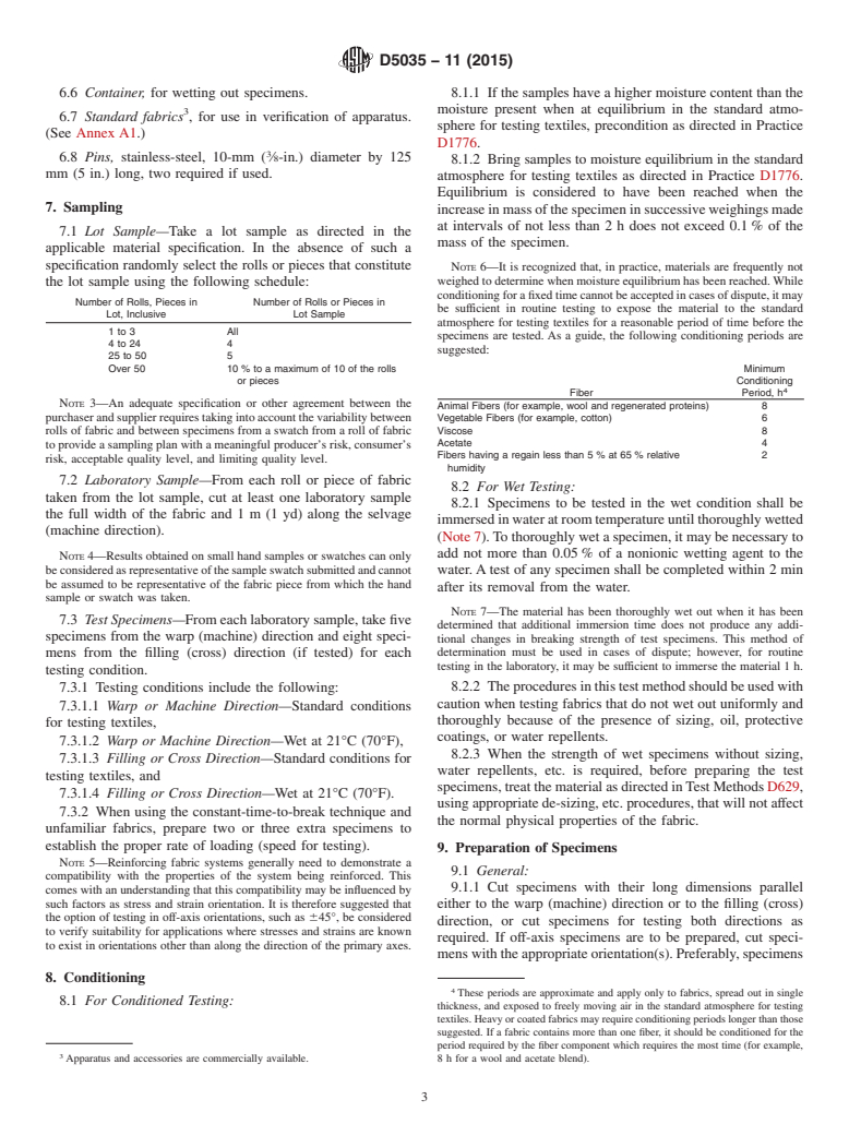 ASTM D5035-11(2015) - Standard Test Method for  Breaking Force and Elongation of Textile Fabrics (Strip Method)