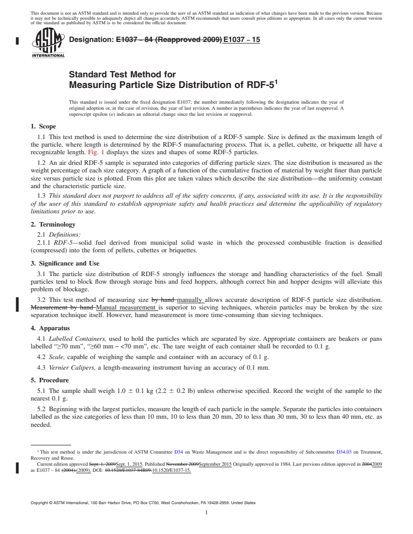 REDLINE ASTM E1037-15 - Standard Test Method for  Measuring Particle Size Distribution of RDF-5