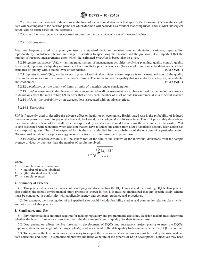 REDLINE ASTM D5792-10(2015) - Standard Practice for  Generation of Environmental Data Related to Waste Management  Activities: Development of Data Quality Objectives