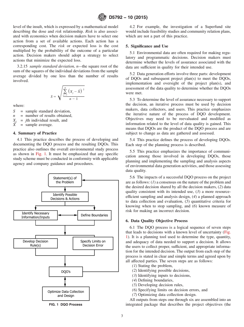 ASTM D5792-10(2015) - Standard Practice for  Generation of Environmental Data Related to Waste Management  Activities: Development of Data Quality Objectives