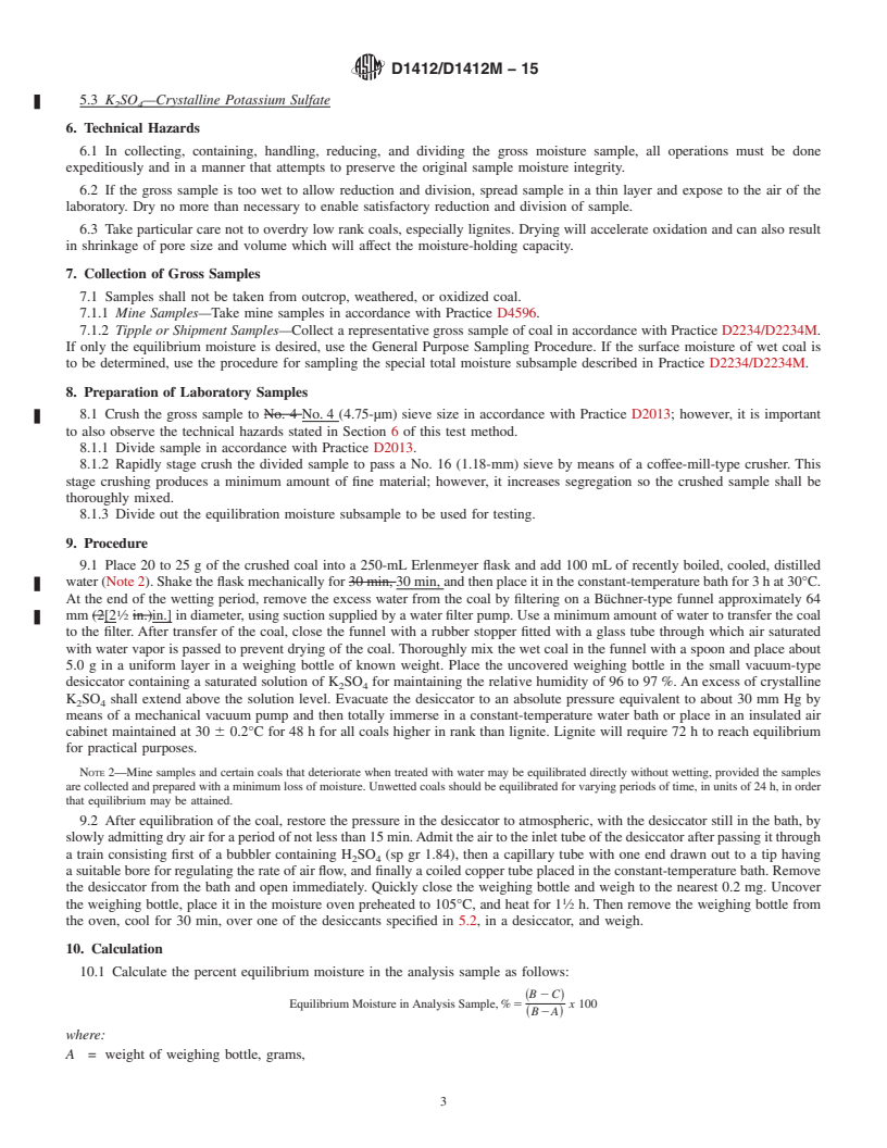 REDLINE ASTM D1412/D1412M-15 - Standard Test Method for  Equilibrium Moisture of Coal at 96 to 97 Percent Relative Humidity  and 30&#xb0;C