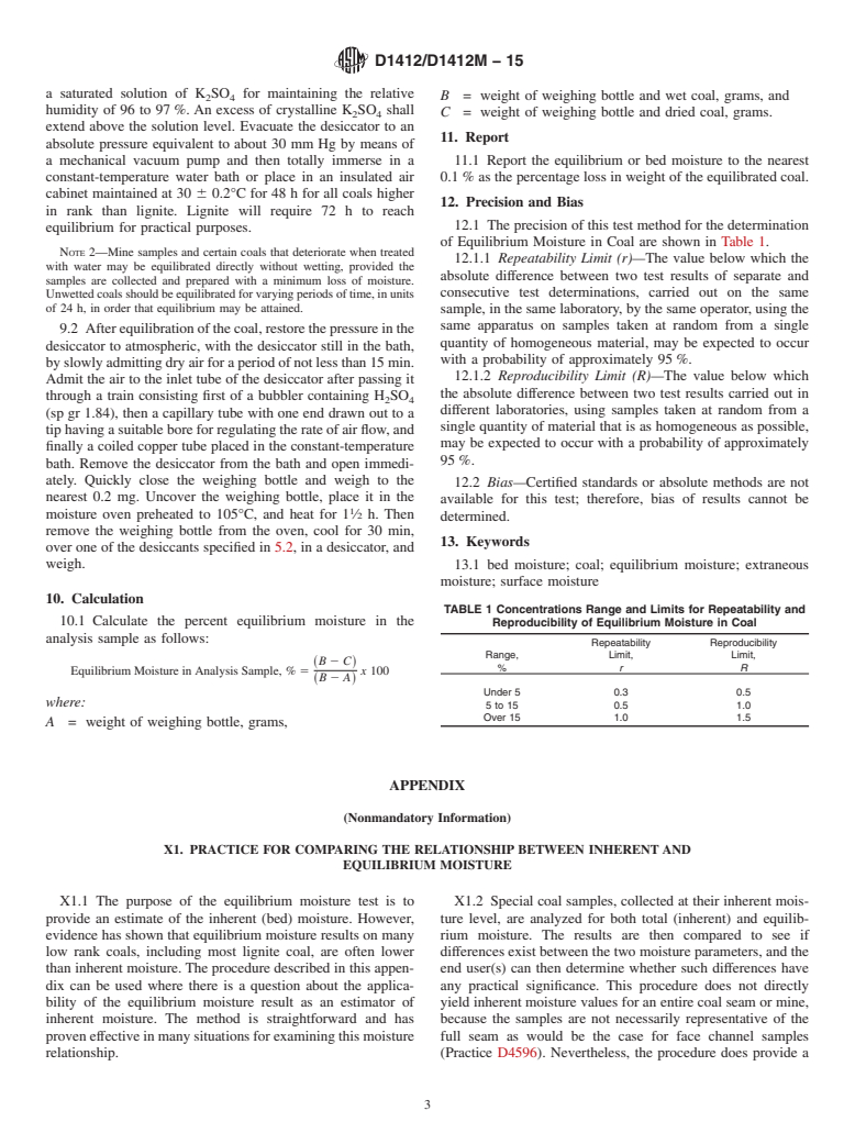 ASTM D1412/D1412M-15 - Standard Test Method for  Equilibrium Moisture of Coal at 96 to 97 Percent Relative Humidity  and 30&#xb0;C