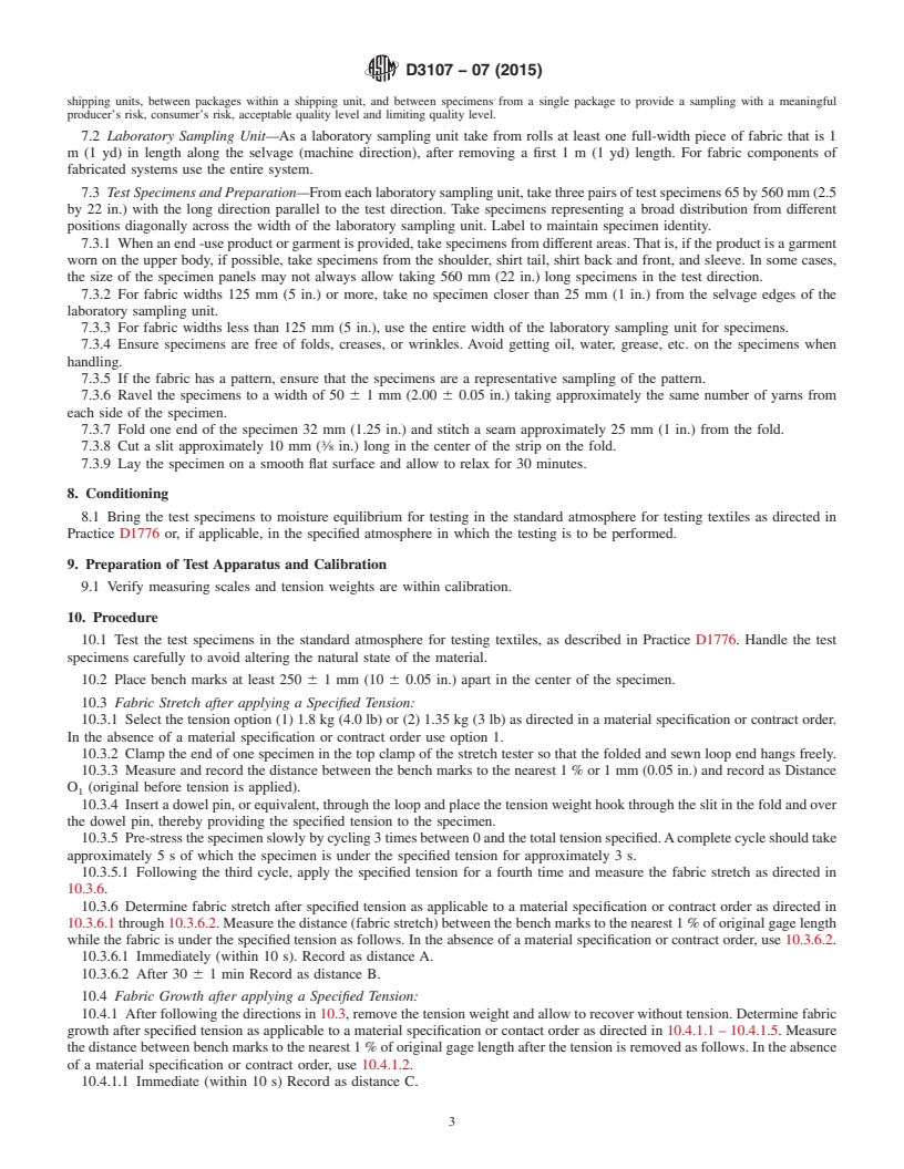 REDLINE ASTM D3107-07(2015) - Standard Test Methods for  Stretch Properties of Fabrics Woven from Stretch Yarns