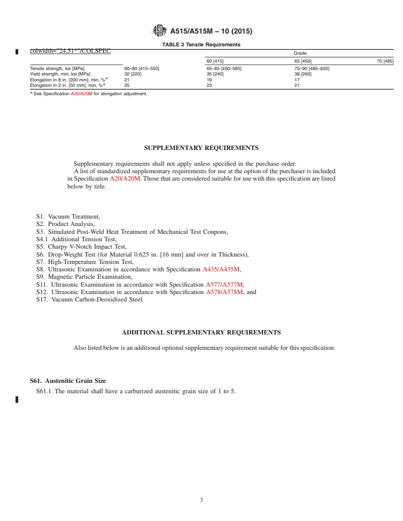 REDLINE ASTM A515/A515M-10(2015) - Standard Specification for  Pressure Vessel Plates, Carbon Steel, for Intermediate- and  Higher-Temperature Service