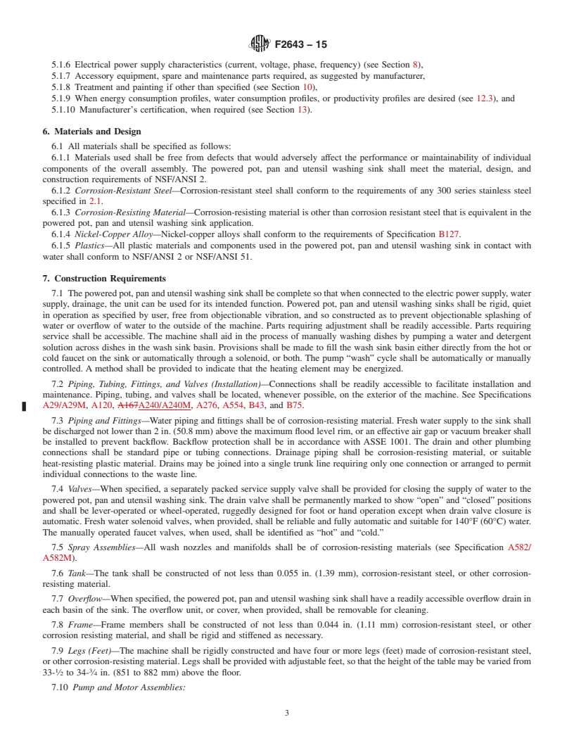 REDLINE ASTM F2643-15 - Standard Specification for  Powered Pot, Pan and Utensil Washing Sinks