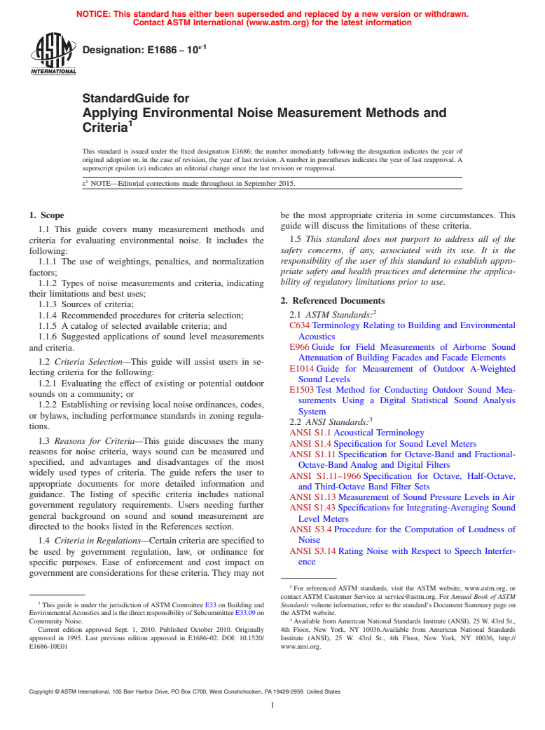 ASTM E1686-10e1 - Standard Guide for  Applying Environmental Noise Measurement Methods and Criteria