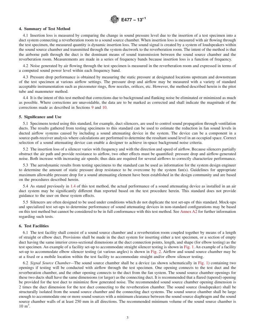 REDLINE ASTM E477-13e1 - Standard Test Method for  Laboratory Measurements of Acoustical and Airflow Performance  of Duct Liner Materials and Prefabricated Silencers