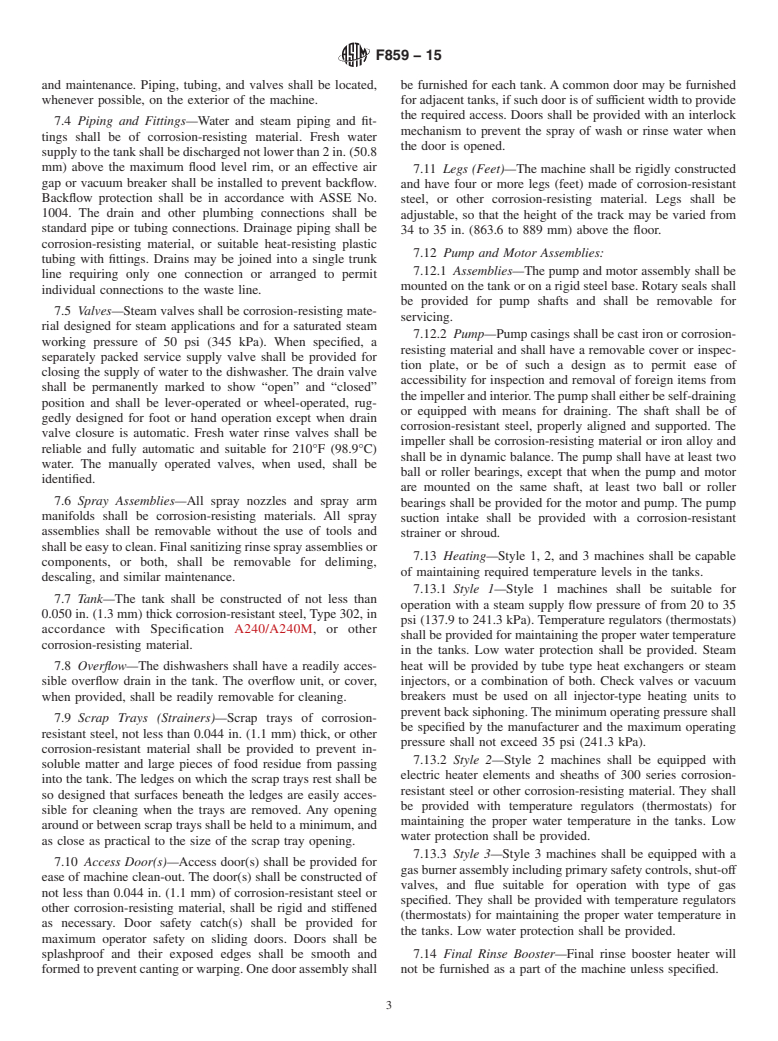 ASTM F859-15 - Standard Specification for Heat-Sanitizing Commercial Dishwashing Machines, Multiple Tank,  Conveyor Rack Type
