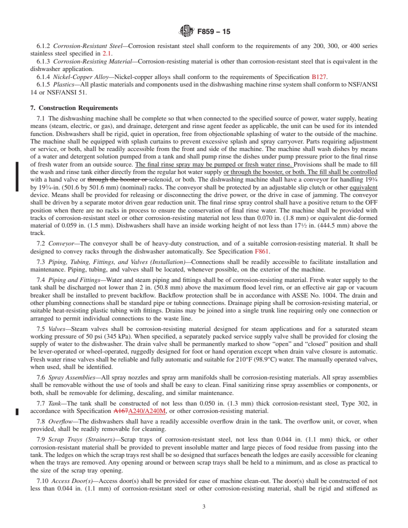 REDLINE ASTM F859-15 - Standard Specification for Heat-Sanitizing Commercial Dishwashing Machines, Multiple Tank,  Conveyor Rack Type