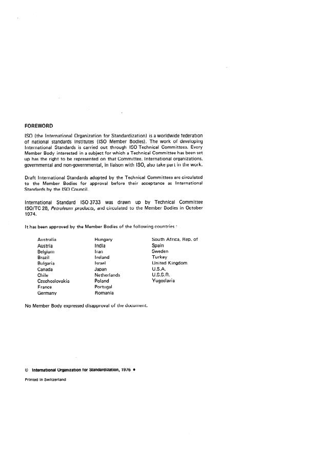 ISO 3733:1976 ISO 3733:1976 - Petroleum products and bituminous materials -- Determination of water -- Distillation method - Page 2 preview