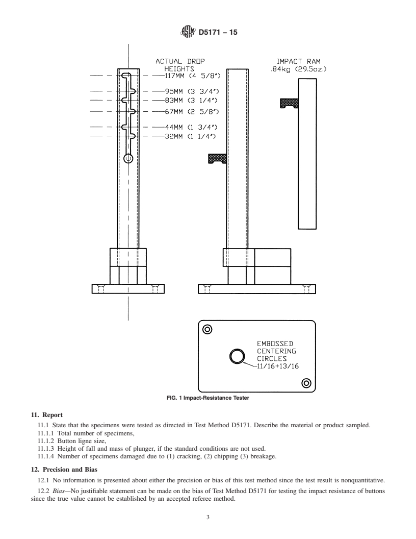 REDLINE ASTM D5171-15 - Standard Test Method for  Impact Resistance of Plastic Sew-Through Buttons