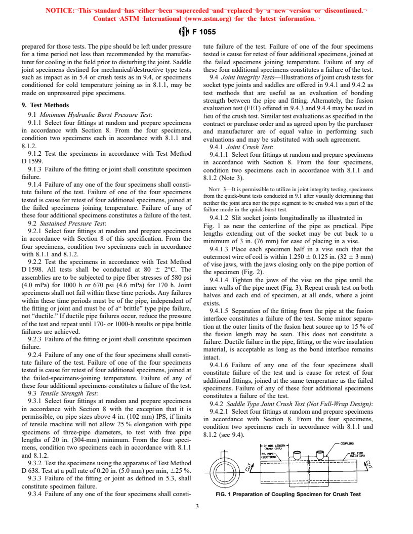 ASTM F1055-98 - Standard Specification for Electrofusion Type Polyethylene Fittings for Outside Diameter Controlled Polyethylene Pipe and Tubing