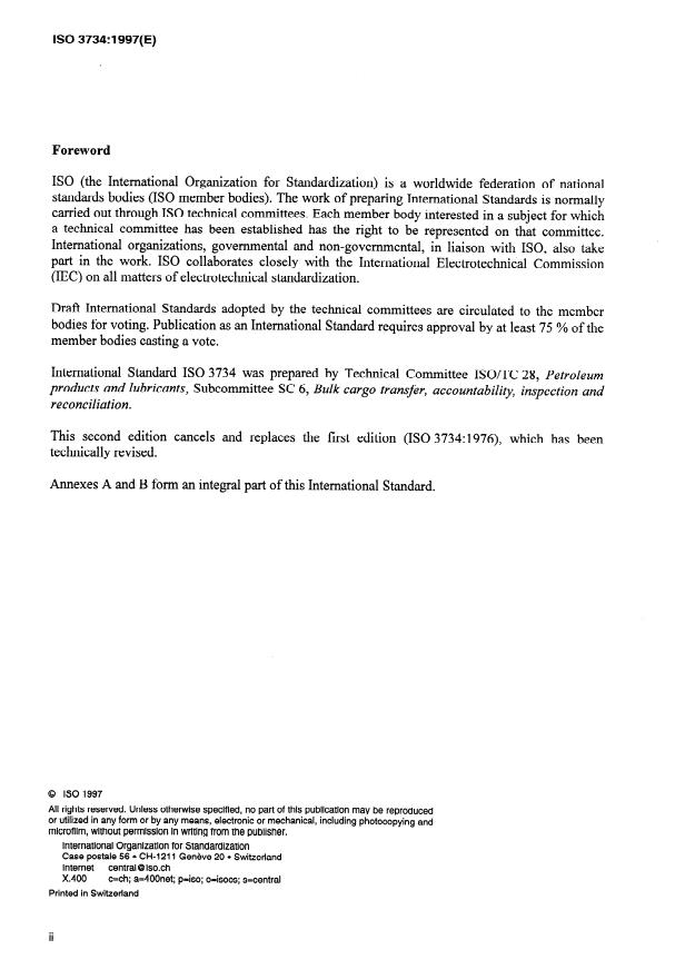 ISO 3734:1997 ISO 3734:1997 - Petroleum products -- Determination of water and sediment in residual fuel oils -- Centrifuge method - Page 2 preview