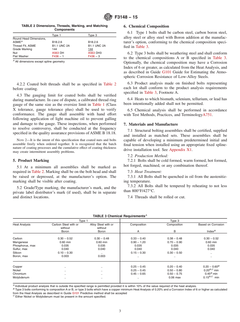 ASTM F3148-15 - Standard Specification for High Strength Structural Bolt Assemblies, Steel and  Alloy  Steel, Heat Treated, 144ksi Minimum Tensile Strength, Inch Dimensions