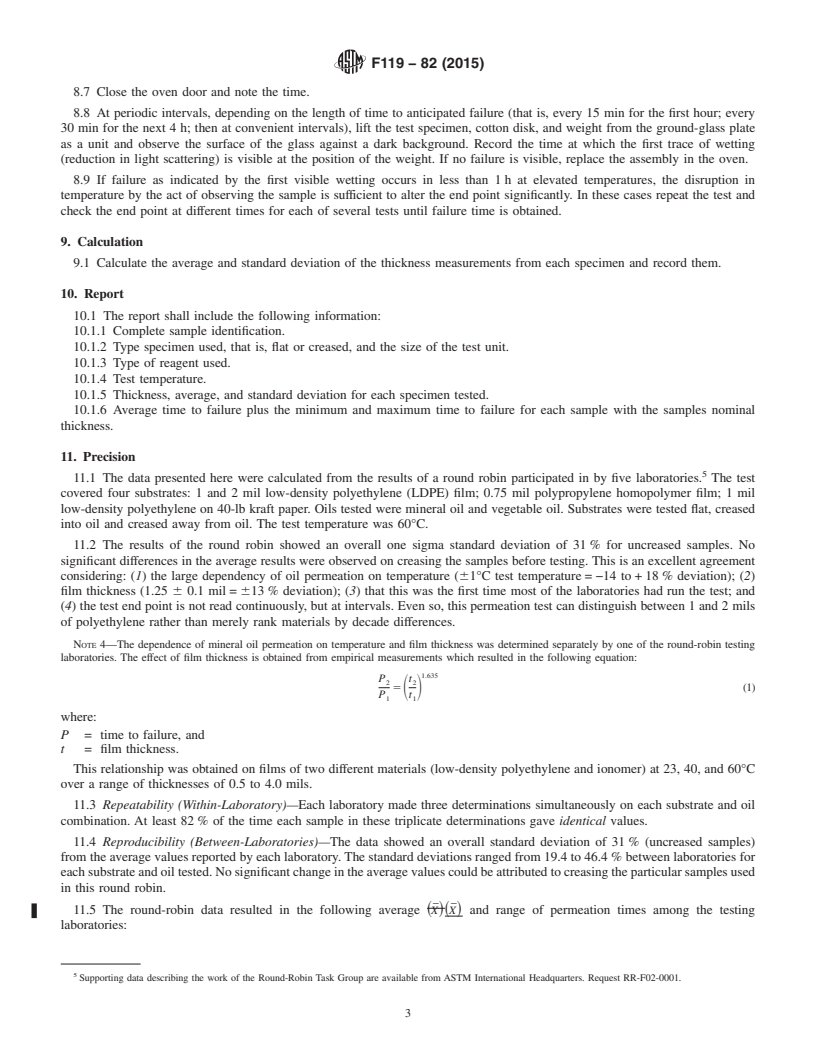 REDLINE ASTM F119-82(2015) - Standard Test Method for  Rate of Grease Penetration of Flexible Barrier Materials (Rapid  Method)