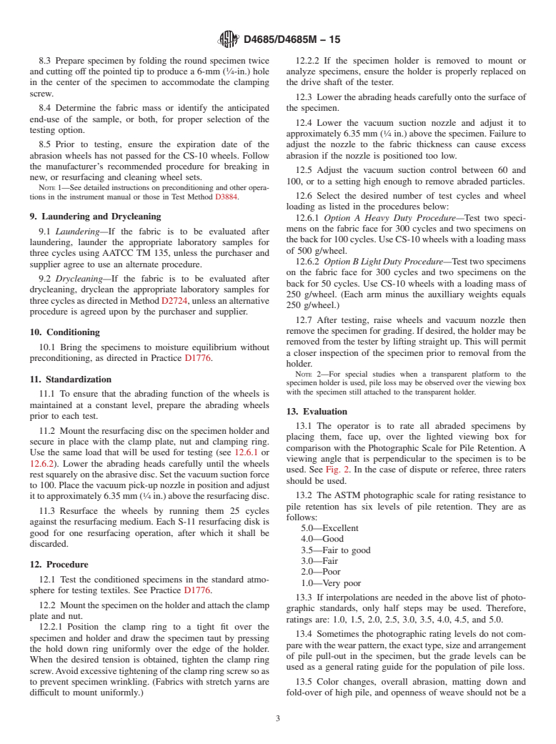 ASTM D4685/D4685M-15 - Standard Test Method for  Pile Fabric Abrasion