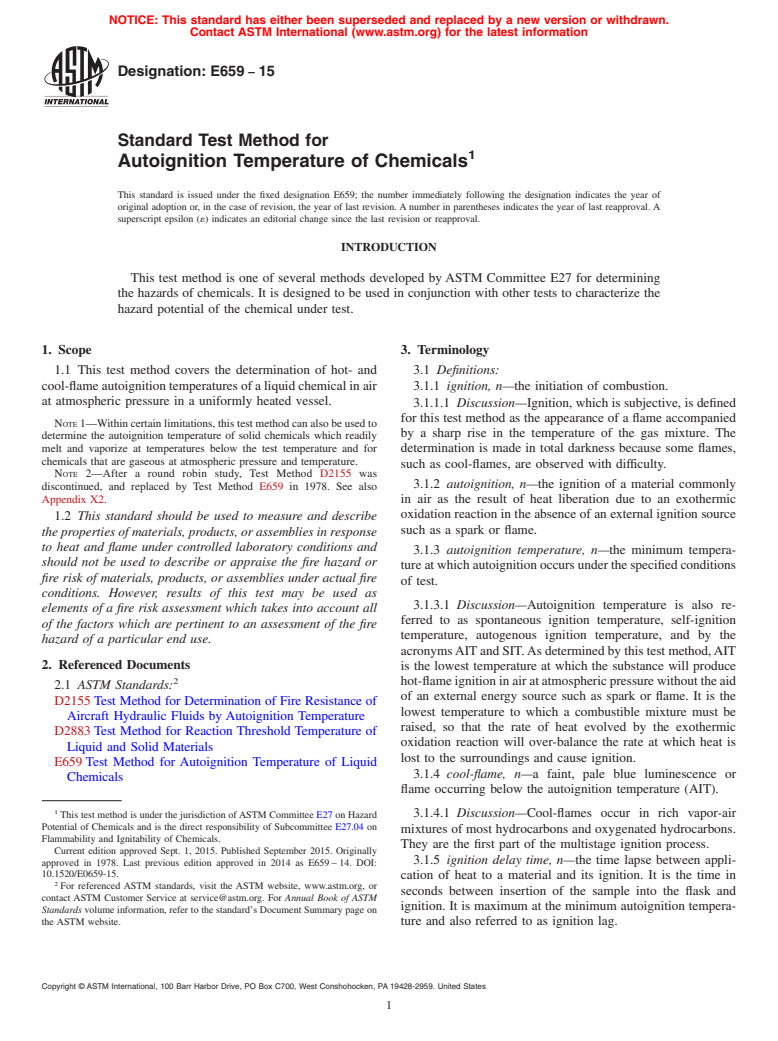 ASTM E659-15 - Standard Test Method for  Autoignition Temperature of Chemicals