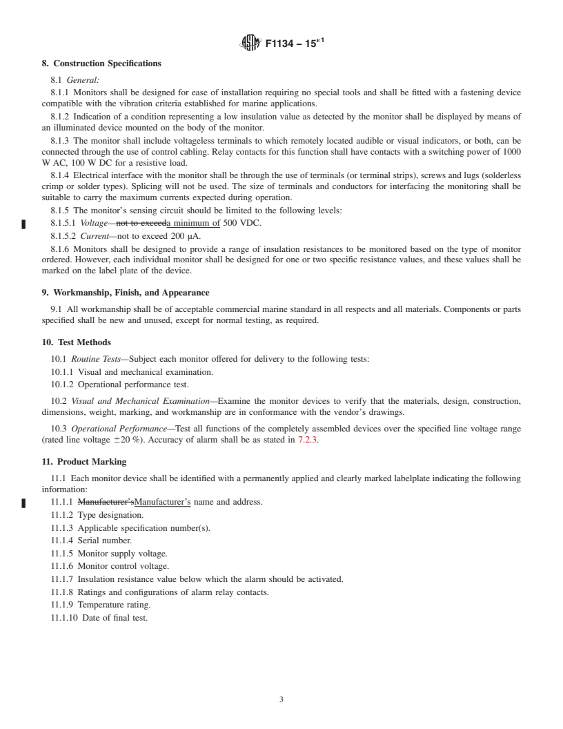 REDLINE ASTM F1134-15e1 - Standard Specification for  Insulation Resistance Monitor for Shipboard Electrical Motors  and Generators