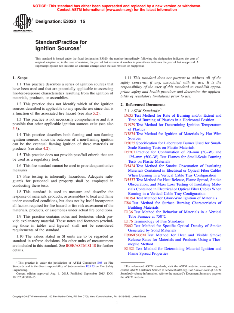 ASTM E3020-15 - Standard Practice for Ignition Sources