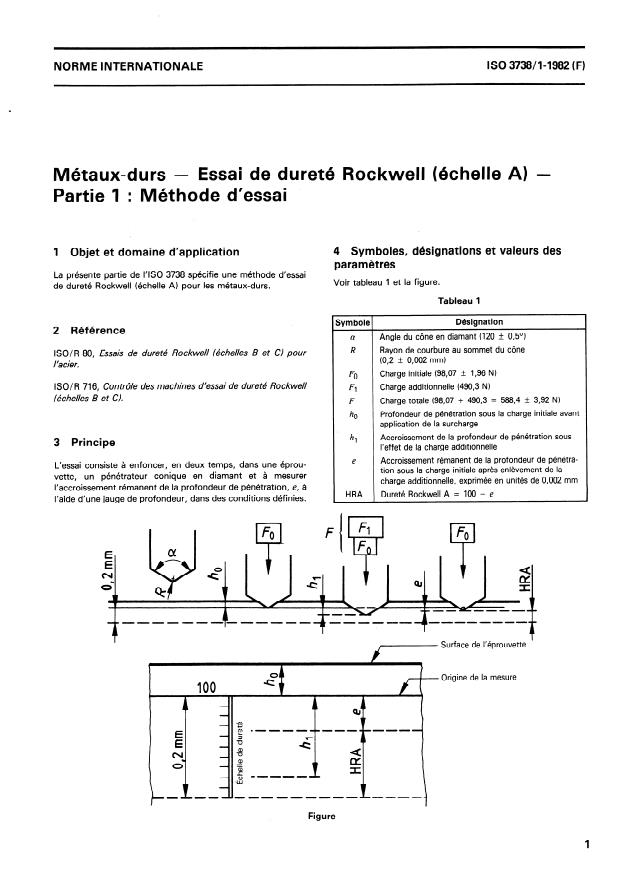 ISO 3738-1:1982 - Métaux-durs -- Essai de dureté Rockwell (échelle A)