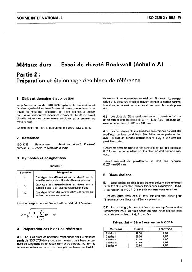 ISO 3738-2:1988 - Métaux durs -- Essai de dureté Rockwell (échelle A)