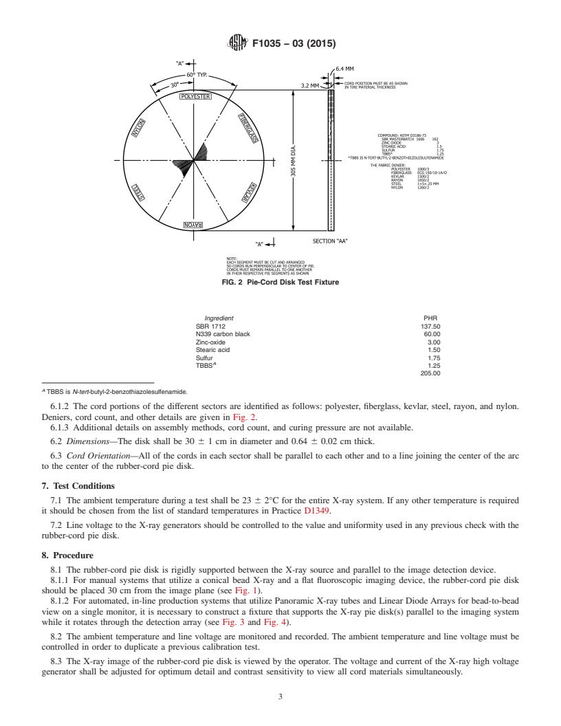 REDLINE ASTM F1035-03(2015) - Standard Practice for  Use of Rubber-Cord Pie Disk to Demonstrate the Discernment  Capability of a Tire X-ray Imaging System