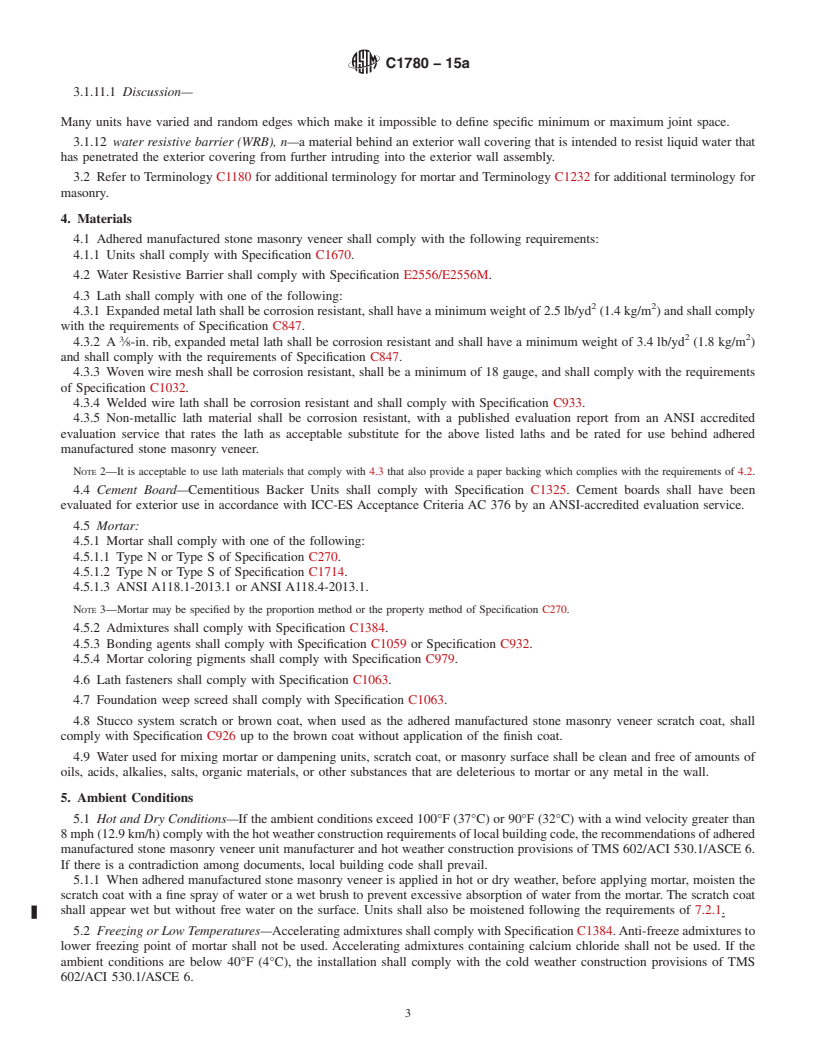 REDLINE ASTM C1780-15a - Standard Practice for Installation Methods for Adhered Manufactured Stone Masonry  Veneer