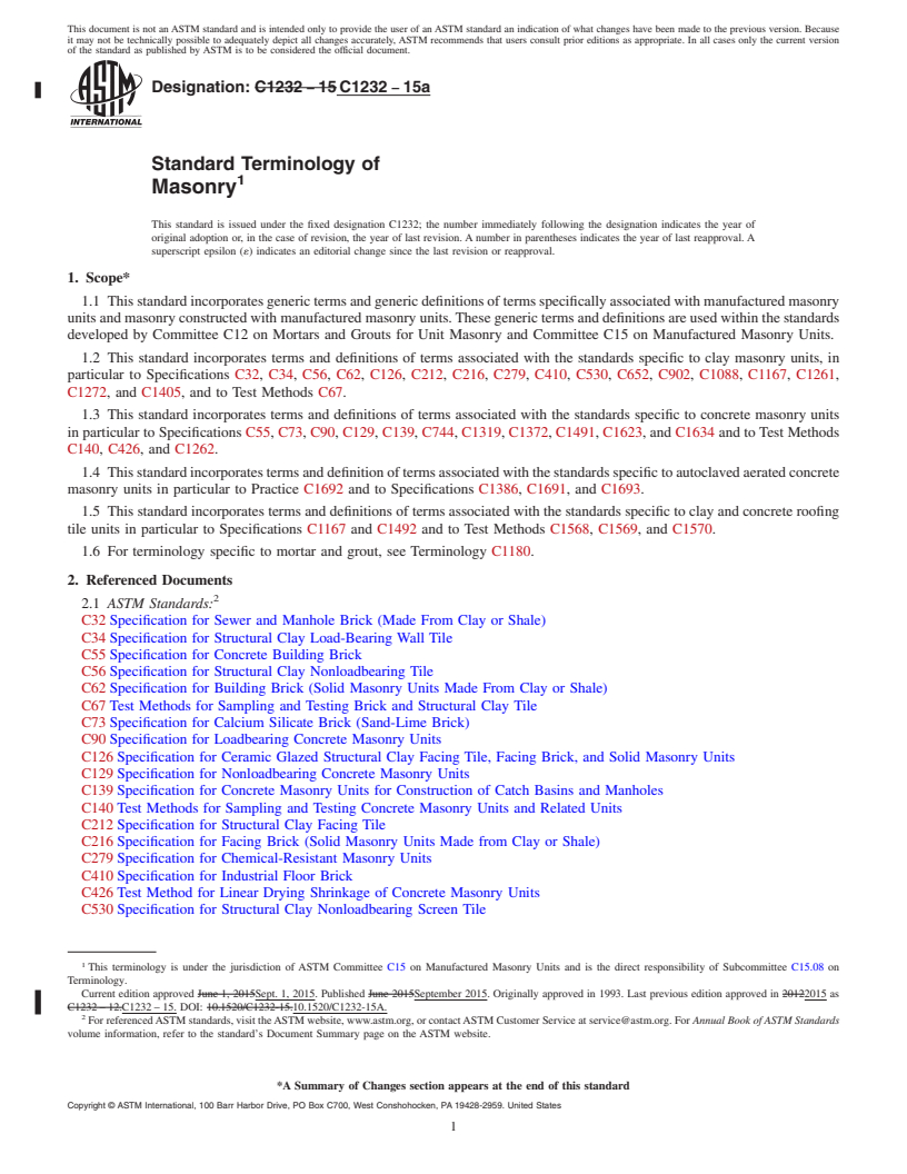 REDLINE ASTM C1232-15a - Standard Terminology of Masonry