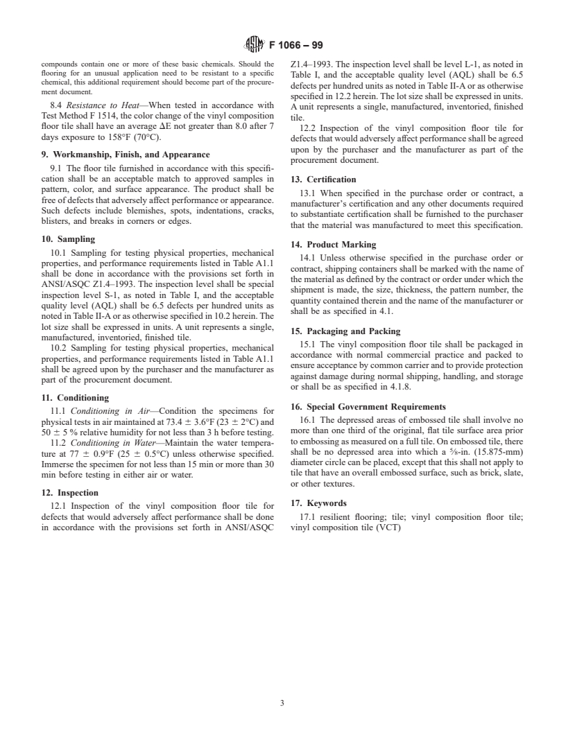 ASTM F1066-99 - Standard Specification for Vinyl Composition Floor Tile