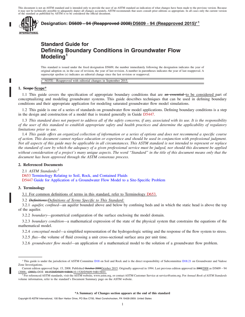 REDLINE ASTM D5609-94(2015)e1 - Standard Guide for  Defining Boundary Conditions in Groundwater Flow Modeling