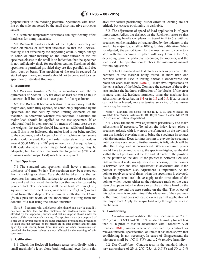 ASTM D785-08(2015) - Standard Test Method for  Rockwell Hardness of Plastics and Electrical Insulating Materials