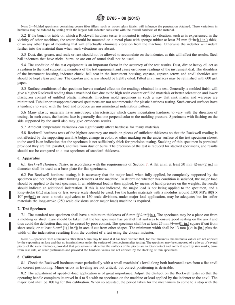 REDLINE ASTM D785-08(2015) - Standard Test Method for  Rockwell Hardness of Plastics and Electrical Insulating Materials