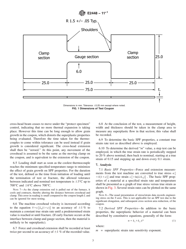 ASTM E2448-11e1 - Standard Test Method for  Determining the Superplastic Properties of Metallic Sheet Materials