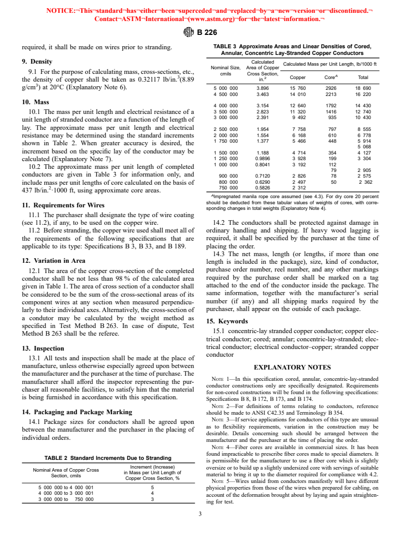 ASTM B226-95 - Standard Specification for Cored, Annular, Concentric-Lay-Stranded Copper Conductors
