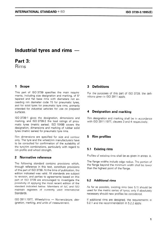 ISO 3739-3:1995 - Industrial tyres and rims