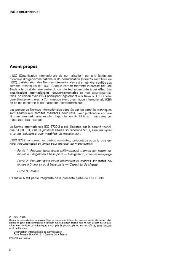 ISO 3739-3:1995 ISO 3739-3:1995 - Pneumatiques et jantes pour matériel de manutention - Page 2 preview