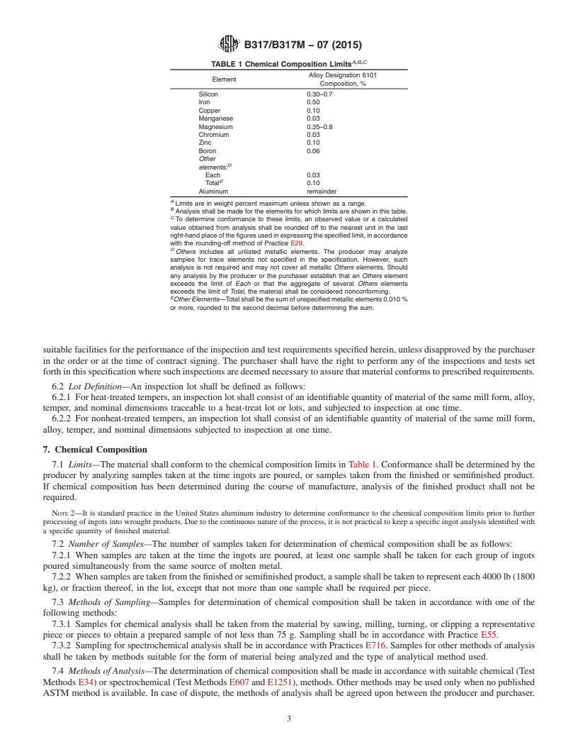 REDLINE ASTM B317/B317M-07(2015) - Standard Specification for  Aluminum-Alloy Extruded Bar, Rod, Tube, Pipe, Structural Profiles,  and Profiles for Electrical Purposes (Bus Conductor)