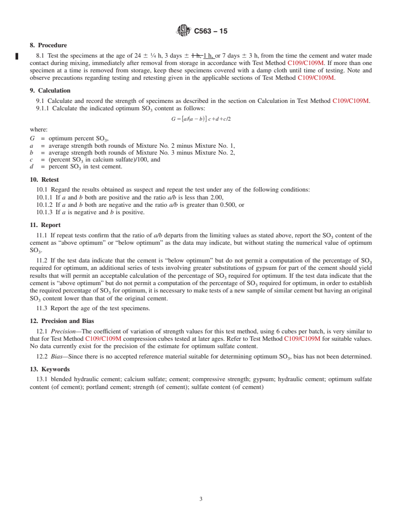 REDLINE ASTM C563-15 - Standard Test Method for  Approximation of Optimum SO<inf>3</inf> in Hydraulic Cement  Using Compressive Strength