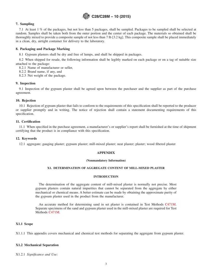 REDLINE ASTM C28/C28M-10(2015) - Standard Specification for  Gypsum Plasters