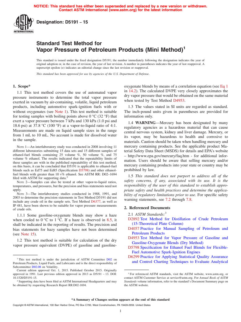 ASTM D5191-15 - Standard Test Method for Vapor Pressure of Petroleum Products (Mini Method)