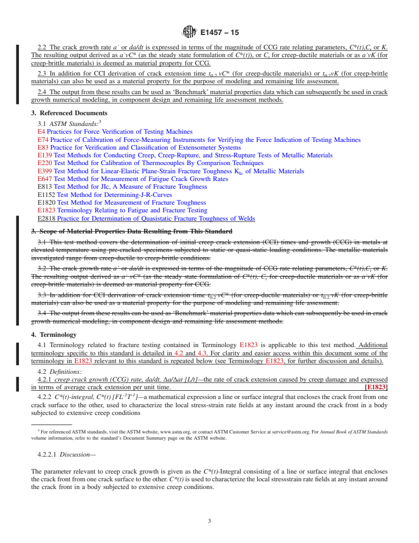 REDLINE ASTM E1457-15 - Standard Test Method for  Measurement of Creep Crack Growth Times in Metals