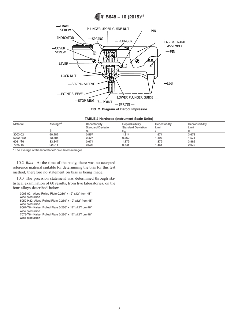 ASTM B648-10(2015)e1 - Standard Test Method for  Indentation Hardness of Aluminum Alloys by Means of a Barcol  Impressor