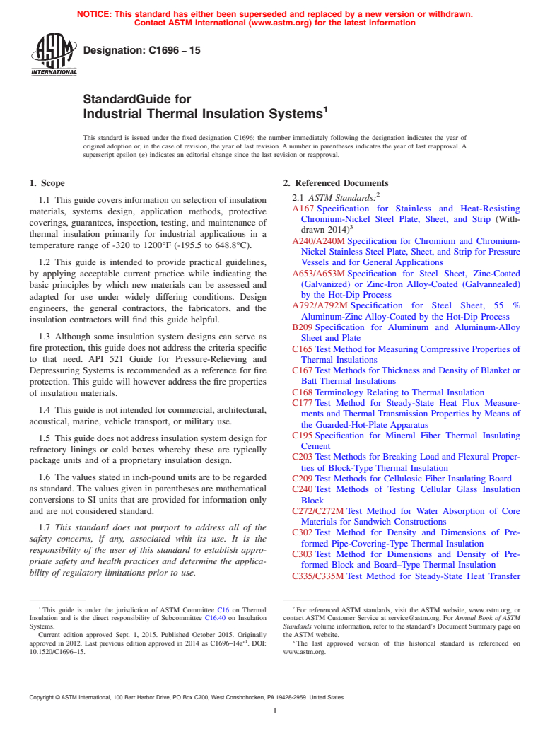 ASTM C1696-15 - Standard Guide for  Industrial Thermal Insulation Systems