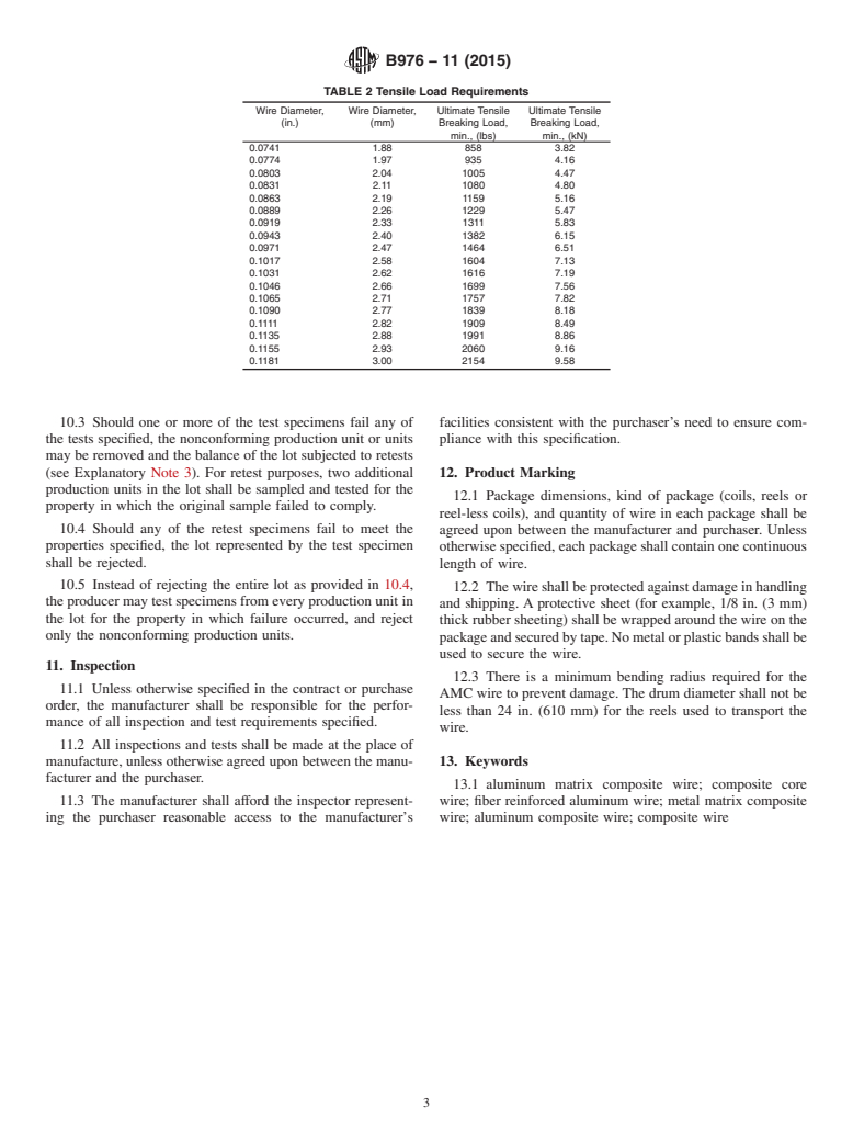 ASTM B976-11(2015) - Standard Specification for Fiber Reinforced Aluminum Matrix Composite (AMC) Core Wire   for Aluminum Conductors, Composite Reinforced (ACCR)