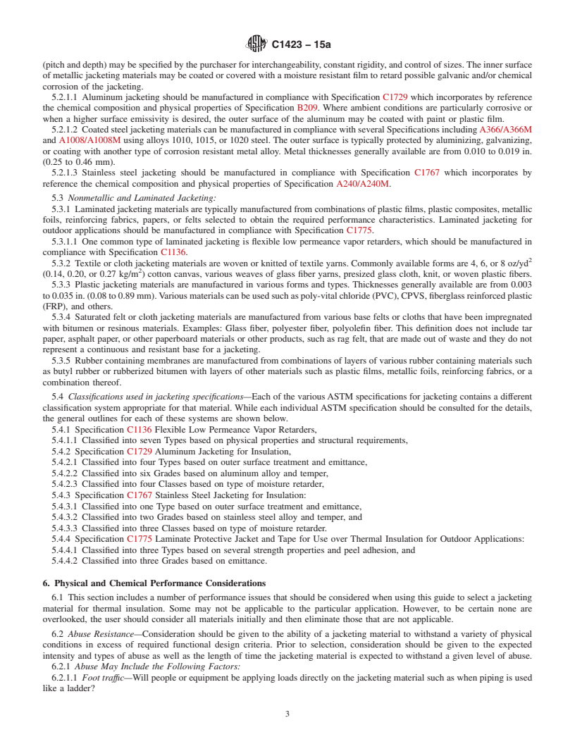 REDLINE ASTM C1423-15a - Standard Guide for  Selecting Jacketing Materials for Thermal Insulation