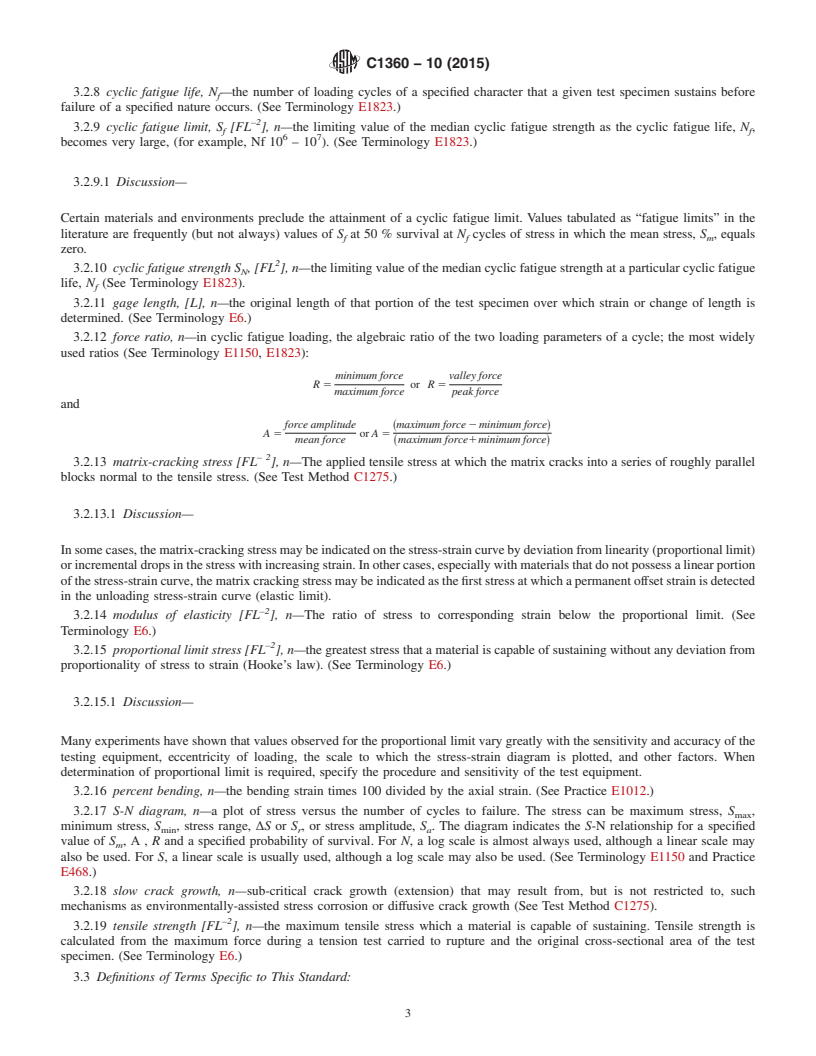 REDLINE ASTM C1360-10(2015) - Standard Practice for Constant-Amplitude, Axial, Tension-Tension Cyclic Fatigue of   Continuous Fiber-Reinforced Advanced Ceramics at Ambient Temperatures